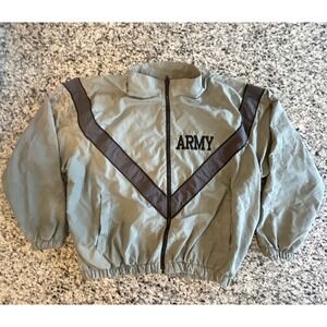 US Army Jacket Mens Large Long Gray PFU Full Zip Windbreaker Coat #c244‎